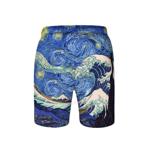 Shorts de Baño para Hombre con Estampado de Olas de Van Gogh, Secado Rápido, Sublimación, Poliéster, Casuales, con Cordón Ajustable, Cintura Media, Corte Corto - Product Image 6