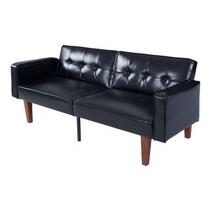 Divano Letto Futon Moderno Mid-Century con Schienale Trapuntato, Divano Reclinabile Regolabile, Gambe in Legno e Metallo, Divano Letto in Pelle PU - Product Image 1