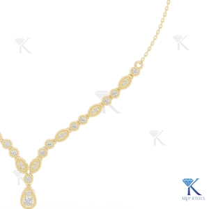 Collar con Diamantes Cultivados en Laboratorio, Corte Brillante, Diseño Floral en Forma de V, Oro Sólido de 14K/18K, Joyería Fina para Mujer - Product Image 5