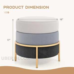 TriLuxe, otomana redonda moderna en capas con base de Metal dorado, taburete tapizado de tres tonos para decoración de sala de estar y dormitorio - Product Image 5