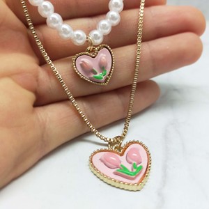 Collar Multicapa con Colgante de Tulipán en Forma de Corazón, Cadena Chapada en Oro, Perlas y Cuentas, Joyería Floral Linda para Mujer, Uso Diario - Product Image 1