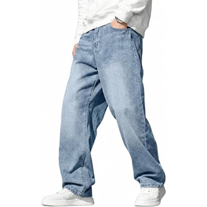 Mens Solid Cotton Baggy Jeans Light Wash Wide Leg Loose Fit <b>Y2K</b> Denim <b>Pants</b> Casual Streetwear Jeans for Everyday Wear - Product Image 4