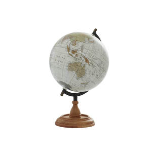 Globe terrestre sur socle en bois de manguier avec océans blancs et continents bruns, décoration de bureau moderne - Product Image 3