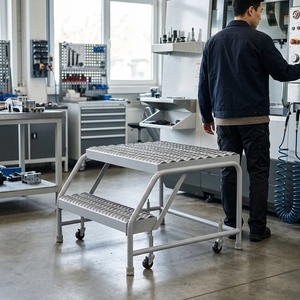 2 Step Rolling <b>Ladder</b> No Handrail Yellow Finish Industrial Steel Stool Vietnam Manufacturer ISO Sedex Certified Durable - Product Image 6