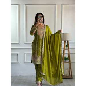 Conjunto de traje de fiesta para mujer de diseñador con trabajo de secuencia y Dupatta - Product Image 6