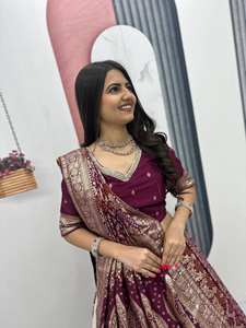 Modern Wedding Special Trending <b>Lengha</b> Saree Blouse Fabric Jeweled Silk 1.5 Mitar Fancy Motiwork Quick Dry (Unstitched) - Product Image 2