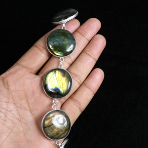 Wholesale Handmade 925 Sterling Silver Plated Natural Labradorite Gemstone Multi-<b>Stone</b> Round Link <b>Bracelet</b> Opaque <b>Stone</b> Jewelry - Product Image 5