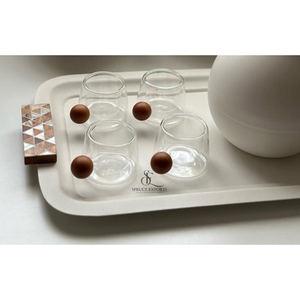 Luxury Metal 3 <b>Pc</b> White Tray <b>Set</b> With Wood & Mother Of Pearl Inlay Handle. Decorative Serving Platter For Hotel, Home & Catering - Product Image 5