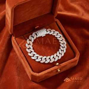 Diamond Shape Cuban Link Moissanite Bracelet Rose Gold Fine Chain Link Bracelet Luxury Jewelry Gift for <b>Men</b> US - Product Image 3