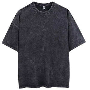 T-shirt Homme Oversize Délavé à l'Acide, Épaules Tombantes, Streetwear Uni, Grammage Lourd - Product Image 1