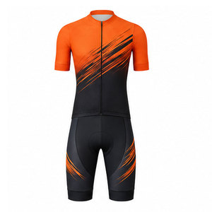 Ensemble maillot et short de cyclisme pour homme, orange et noir, à rayures diagonales, manches courtes, fermeture éclair sur le devant, pour adultes - Product Image 1
