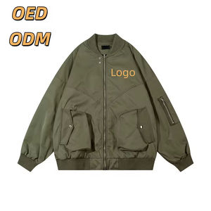 เสื้อแจ็คเก็ตบอมเบอร์สีเขียวมะกอกสำหรับผู้ชาย แบบซิป ปิดด้านหน้า สีพื้น ผ้าโพลีเอสเตอร์ สวมใส่สบายๆ ในฤดูใบไม้ร่วง ทรงหลวม คอปกพับได้ - Product Image 1