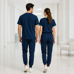 Stretch Medical <b>Scrubs</b> Set Unisex Cooling Breathable Knit Polyester Spandex Doctor Nurse Uniform - Product Image 2