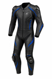 Shoulder Slider Racing One-Piece Leather Motorcycle Suit | Black Gray Blue | OEM ODM Manufacturer | Premium Design Quality | - Product Image 1