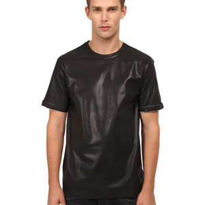 Camiseta de Manga Corta con Cuello en V de Cuero PU Negro para Hombre, con Panel de Malla, Estilo Gótico, Informal - Product Image 5