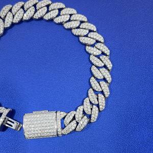 Bracelet cubain Moissanite Iced Out en argent sterling plaqué or, serti griffes, taille brillant rond, style Hip Hop tendance, pour hommes et femmes - Product Image 2