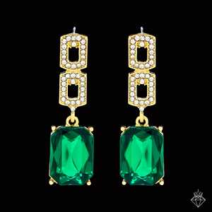 Pendientes colgantes de cristal corte esmeralda PRAO, pendientes de cristal opulento antideslustre - Product Image 2