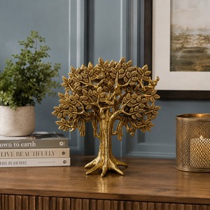 Statue décorative SHUBHAM en laiton, style Art déco, faite à la main, motif feuille d'arbre de vie, pour table, salon, décoration intérieure - Product Image 5