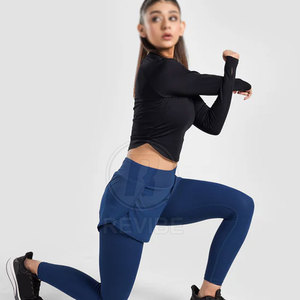 Nouveau design, leggings de yoga décontractés 2-en-1 en polyester et coton tricoté, taille mi-haute, séchage rapide et respirants, haute qualité - Product Image 3