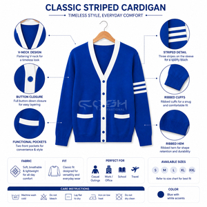Suéter de Lana Personalizado Cosh International, Diseño Griego, Cárdigan Azul Tejido para Mujer, Cuello en V, Manga Larga, Estilo Preppy - Product Image 6