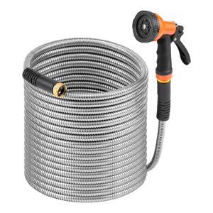 Tubo da Giardino in Metallo Resistente da 30 Metri, Antiruggine in Acciaio Inossidabile, Anti-Piega, con Ugello a 10 Funzioni per Uso Esterno - Product Image 1