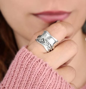 Rose Flower <b>Spinner</b> Handmade <b>Ring</b> 925 Sterling <b>Silver</b> Fidget Anxiety Relief <b>Ring</b> Jewelry Boho Gift - Product Image 2