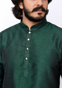 Premium Men's Dark <b>Green</b> <b>Silk</b> Cotton Kurta Pajama Set - Traditional Ethnic Wear for Festivals, Weddings & Parties - Product Image 5