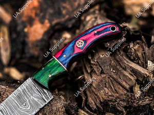 มีดล่าสัตว์ มีดตั้งแคมป์ มีดเอาตัวรอด UA Supplies Drop Point Damascus Steel ใบมีดเหล็กดามัสกัส ความแข็ง 58 HRC คมกริบ ด้ามไม้ตามหลักสรีรศาสตร์ น้ำหนักเบา - Product Image 4