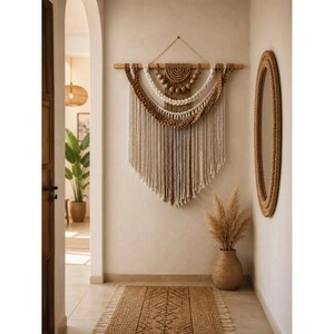 Assured Quality Bohemian Macrame Wall <b>Hanging</b> Natural Beige <b>White</b> Fringe Decor Living Room Art Piece Single-Piece Package - Product Image 3