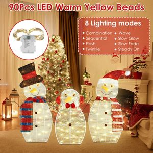 Set di 3 Decorazioni Natalizie da Giardino a Forma di Pupazzo di Neve 2D con 60 Luci LED Giallo Caldo, Impermeabili IP44 per Esterni - Product Image 3