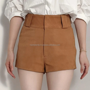 Nouveau style short taille haute en cuir véritable couleur unie confortable et ajusté en peau de mouton véritable avec fermeture éclair pour femme - Product Image 6