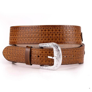 Ceinture en cuir pleine fleur pour homme, style western, tressée, embossée, avec boucle en laiton de designer, outillage artisanal - Product Image 4