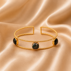 กำไลข้อมือมอสอาเกตแบบปรับได้ ดีไซน์เกลียวลวด ชุบทอง 18K ทำจากทองเหลืองประดับอัญมณี สำหรับผู้หญิง ของขวัญสำหรับเธอ - Product Image 5