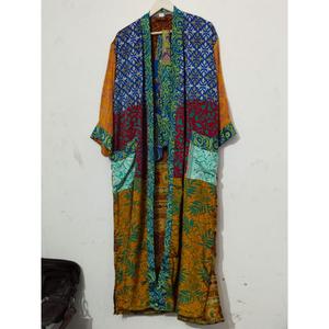 Kimono Maxi de Seda Reciclada Vintage, Vestido Tipo Bata para Mujer, Elegante, con Parches, Cuello en V, Cordón Ajustable, Transpirable, de Secado Rápido, para Verano - Product Image 5