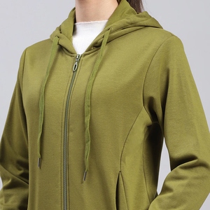 Sudadera con Capucha Verde Oliva para Mujer, Cierre Completo, Manga Larga, Tejida, Transpirable, Informal, para Otoño - Product Image 6