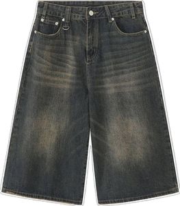 Shorts de mezclilla de cintura alta para hombre, casuales, con botones y dobladillo sin rematar, de algodón - Product Image 4