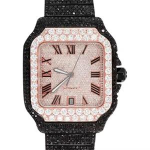 Nuevo Reloj de Diamantes Moissanite VVS, Reloj Mecánico Automático de Lujo Clásico Hip Hop para Hombre, Negro Plateado, Corte Brillante Redondo - Product Image 2