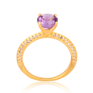 Best Selling Engagement Wedding 925 Sterling <b>Silver</b> White Topaz and Amethyst Gemstone <b>Crown</b> Ring with Gold Plating for Women - Product Image 1