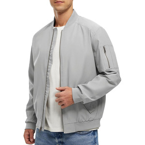 Blouson bomber gris clair pour homme, fermeture éclair, coupe décontractée, coupe-vent, col montant, coupe régulière, pour l'automne - Product Image 1