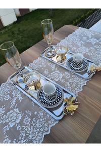 Bandeja de Servicio de Metal Plateado de Lujo con Asa de Flor Dorada para Servir Té, Café, Bocadillos en Reuniones Familiares y Eventos - Product Image 6