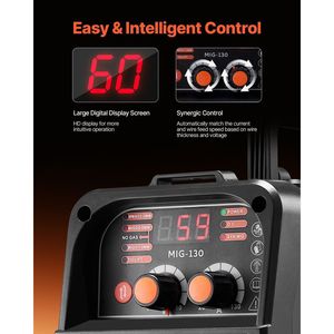 Soldadora MIG Sinérgica de 130 Amperios, 3 en 1, MIG con Núcleo Fundente/Arco Manual/TIG Lift, Portátil, 110V, Multiproceso - Product Image 4