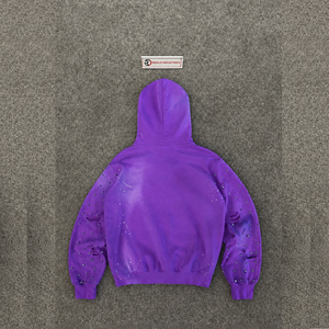 Sudadera con capucha de alta calidad 100% vintage morada con cremallera para hombre, estilo urbano, de poliéster tejido con diseño estampado desgastado, estilos de otoño - Product Image 6