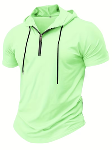 เสื้อยืดแขนสั้นมีฮู้ดสำหรับผู้ชาย สีพื้น ผ้าโพลีเอสเตอร์/คอตตอน ถักทอ ทรงปกติ แห้งเร็ว เป็นมิตรกับสิ่งแวดล้อม ระบายอากาศได้ดี สวมใส่สบาย - Product Image 3