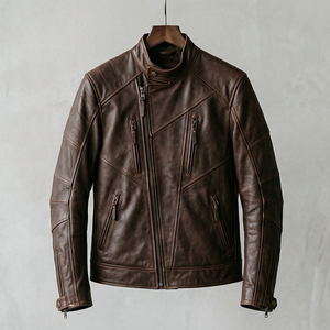 Vestes en cuir pour hommes de couleur unie, en cuir véritable, manches longues, élégantes, pour l'extérieur, vestes en cuir d'hiver pour hommes - Product Image 3