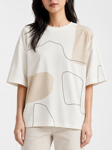 T-shirts amples respirants pour femmes en polyester/coton tricoté, coupe décontractée, logo personnalisé imprimé, séchage rapide, vente en gros - Product Image 1