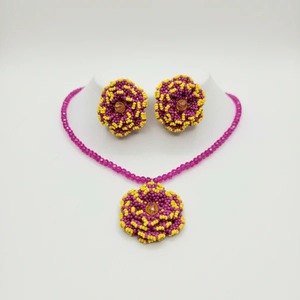 Direct Factory Supply Fuchsia Haldi Bloom <b>Beaded</b> Jewellery <b>Set</b> Handmade Floral Ethnic Jewelry for Women Available At Best Price - Product Image 1