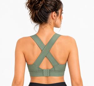 Sujetador deportivo para mujer con tirantes anchos cruzados en la espalda, almohadillas extraíbles, elástico, sin aros, de secado rápido, soporte medio, de Spandex/Nylon - Product Image 3