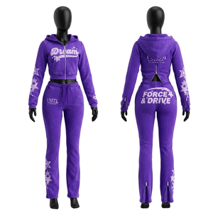 Women <b>velvet</b> velour hoodie legging set 300 GSM polyester spandex <b>red</b> star print screen print heat transfer custom Women's Sets - Product Image 4