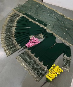 MODERN GEORGETTE EMBROIDERY SEQUENCE WORK WITH POTLI BUTTON WORK TOP SHARARA WITH DUPATTA 83318 GREEN - Product Image 3