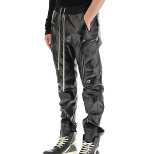 New Fashion Mid Elastic Drawstring Waist Zip Pockets Straight Wholesale Price Custom Made Leather Pants for Men With Custom Logo - Product Image 6